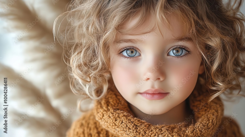 portrait of a child with curly hair exuding innocence and curiosity framed by a soft focus background that enhances their expressive features portrait of a child with curly hair exuding innocence and curiosity framed by a soft focus background that enhances their expressive features