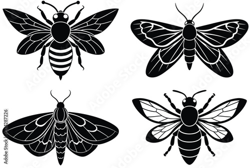  Bee  silhuette vector on white background
