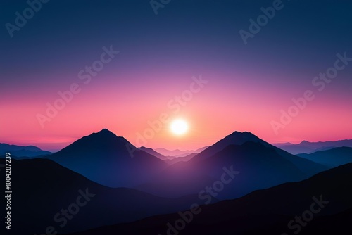 Breathtaking Sunset Over Distant Mountain Peaks Natures Grandeur and Scenic Beauty