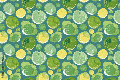 Seamless pattern with cabbage. Cabbages background. Vector illustration.
