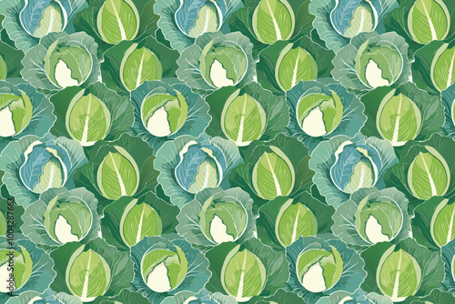 Cabbage seamless pattern. Vector illustration of cabbages. Vegetables food background.
