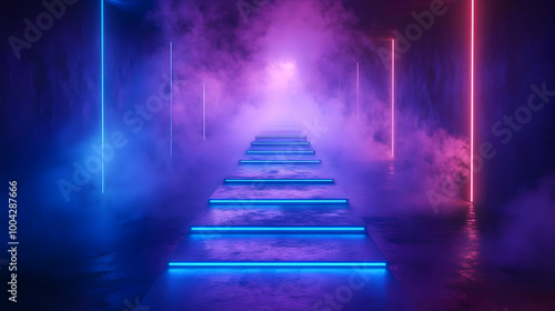 Neon Blue and Pink Glowing Stairs 3D Illustration