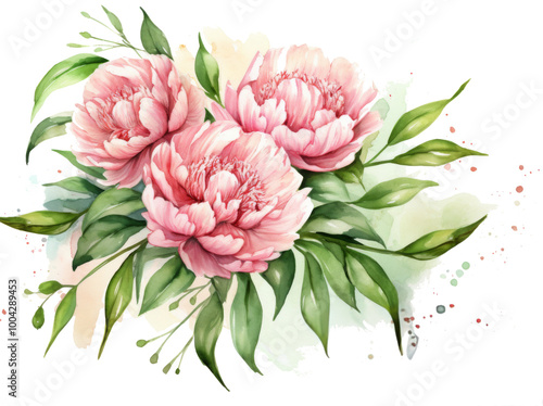 Pink Flowers With Green Leaves Painting