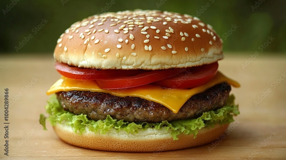 Hamburger buatan sendiri yang lezat dengan daging sapi, bawang merah, tomat, selada dan keju. Burger segar dekat pada meja pedesaan kayu dengan kentang goreng. Burger keju. Burger. generative ai Hamburger buatan sendiri yang lezat dengan daging sapi, bawang merah, tomat, selada dan keju. Burger segar dekat pada meja pedesaan kayu dengan kentang goreng. Burger keju. Burger. generative ai