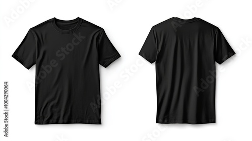 Black Full shirt Front and back views of black t-shirt isolated on white background Mockup for design 