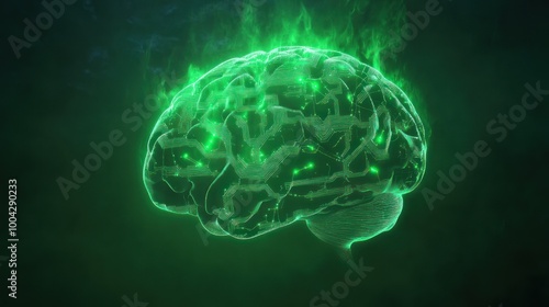 Neon vibrant brain reflecting essence technology era photo