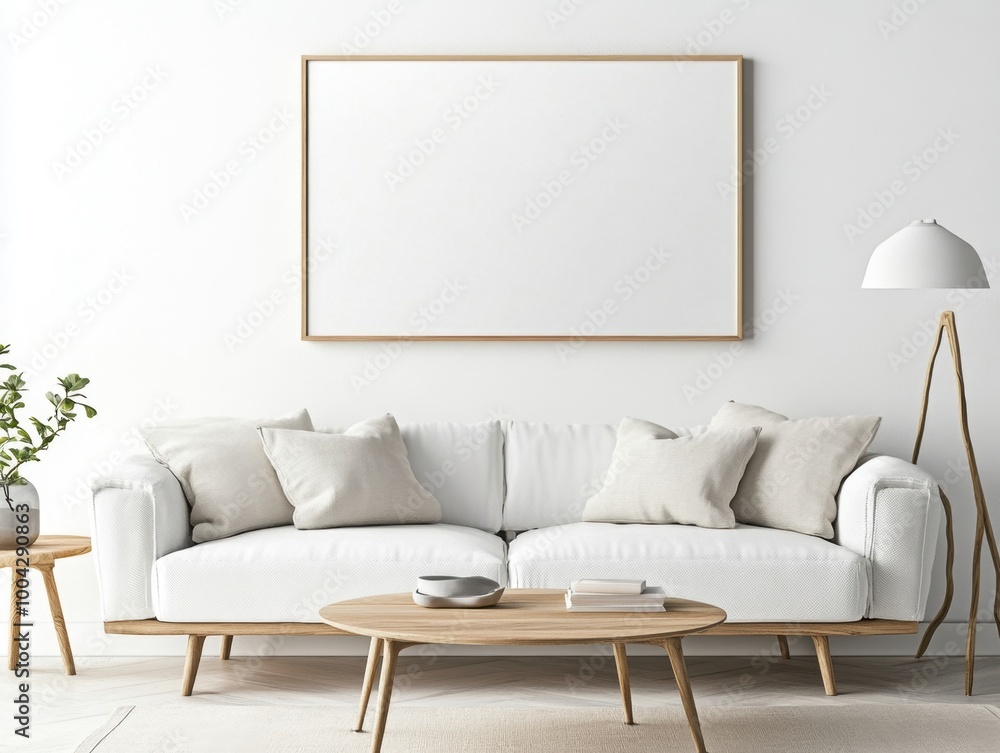 A white couch with pillows and a coffee table in front of it A white couch with pillows and a coffee table in front of it
