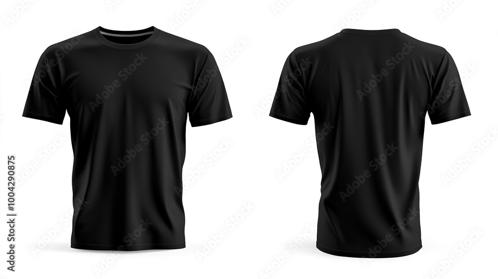 Black Full shirt Front and back views of black t-shirt isolated on white background Mockup for design Black Full shirt Front and back views of black t-shirt isolated on white background Mockup for design