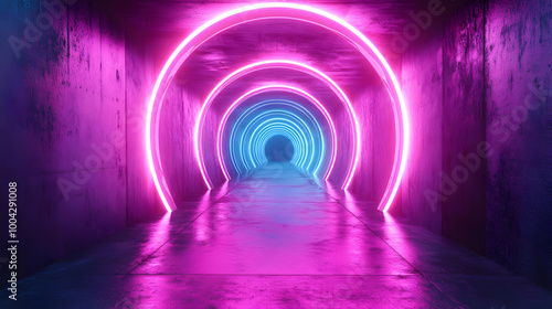 Neon Lights Tunnel 3D Illustration