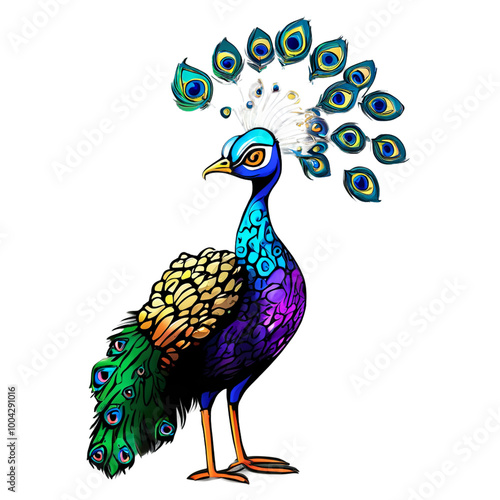 Colorful graffiti artwork of a funny peacock