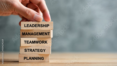 Business Leadership and Management Concept with Wooden Blocks