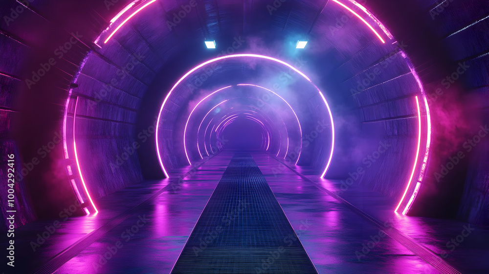 3D Neon Glowing Tunnel With Purple Lights 3D Neon Glowing Tunnel With Purple Lights