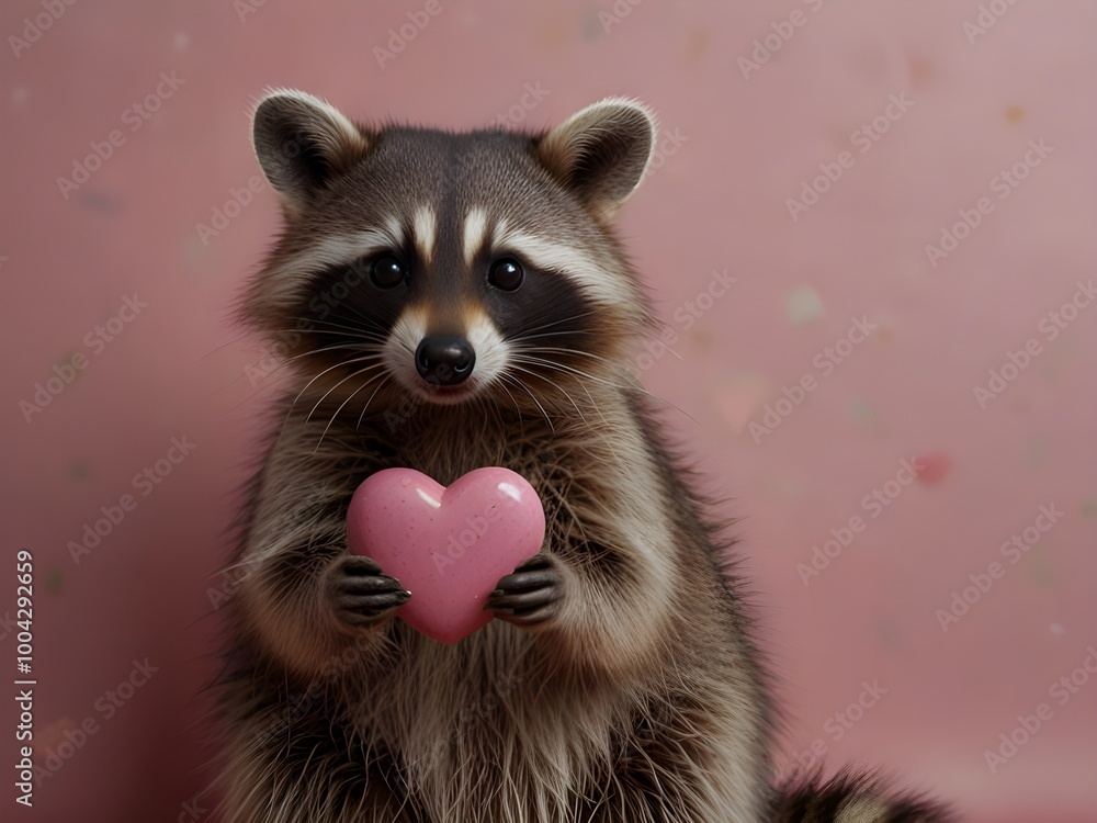 A raccoon holding a heart shaped object with a pink heart in the middle A raccoon holding a heart shaped object with a pink heart in the middle