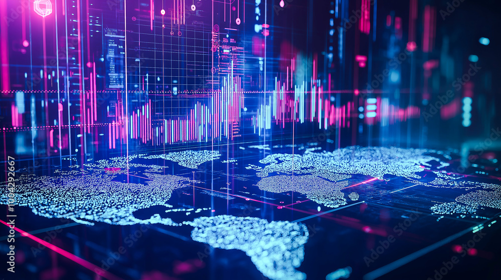 Fototapeta premium Futuristic Data Visualization Concept in Vibrant Neon Colors