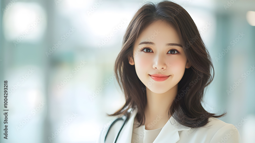A confident healthcare professional smiles warmly in a medical setting, showcasing professionalism and compassion. A confident healthcare professional smiles warmly in a medical setting, showcasing professionalism and compassion.