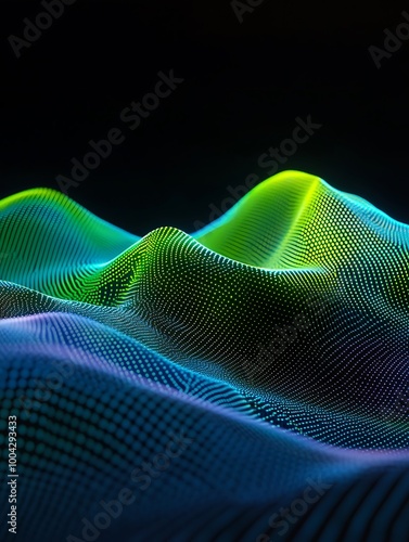 Abstract wave pattern in vibrant colors representing flow and movement on a dark background.