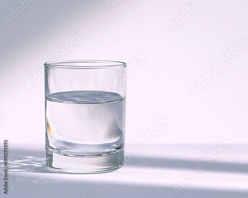 Crystal Clear Glass of Water with Light Reflections on Minimalist Surface Pure and Fresh