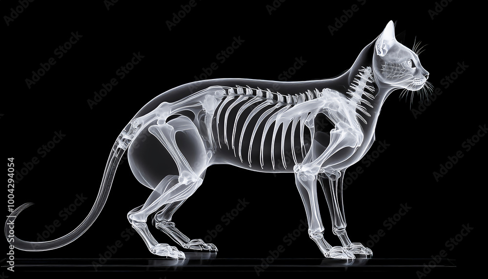 Fototapeta premium X-ray image of a full-length cat skeleton on a black background