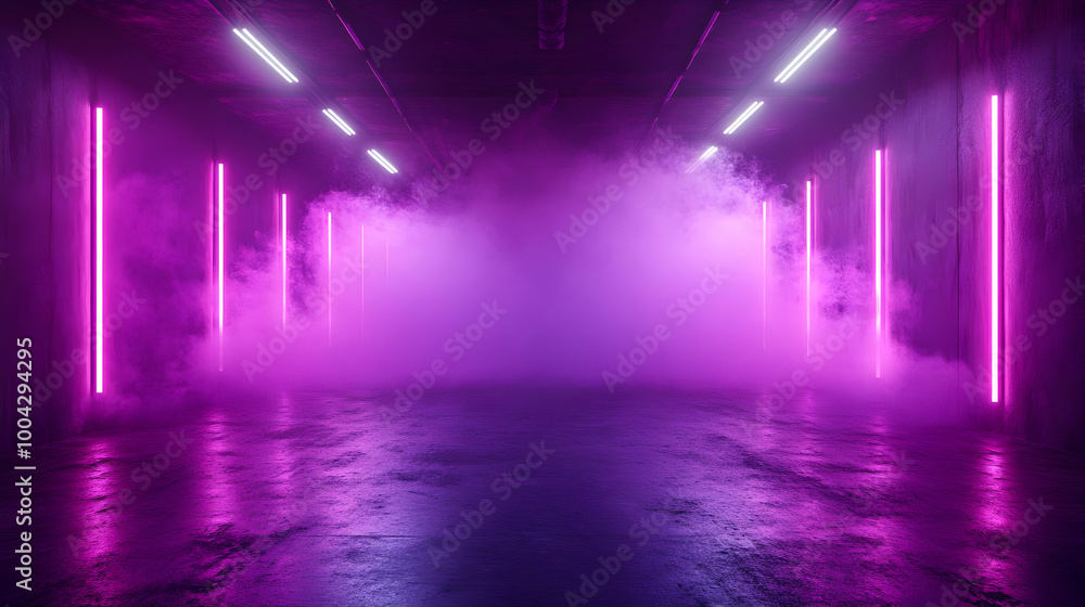Neon Purple Lights in a Concrete Room 3D Illustration Neon Purple Lights in a Concrete Room 3D Illustration