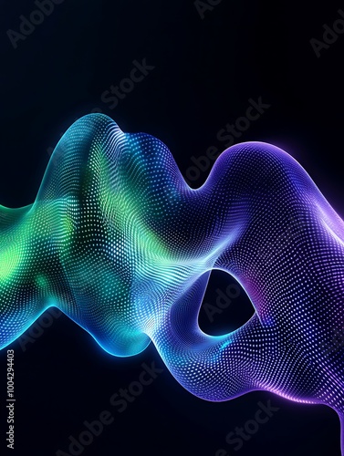 Abstract wave pattern with vibrant colors on a dark background, perfect for digital design and artistic projects. A minimalist poster in metallic and chrome gradient style.