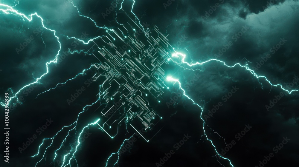 Fototapeta premium Abstract electric circuit square with lightning bolts.