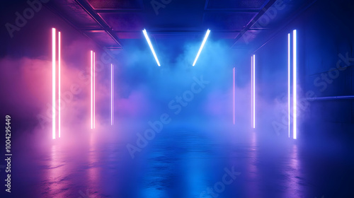 Neon Lights Corridor 3D Illustration