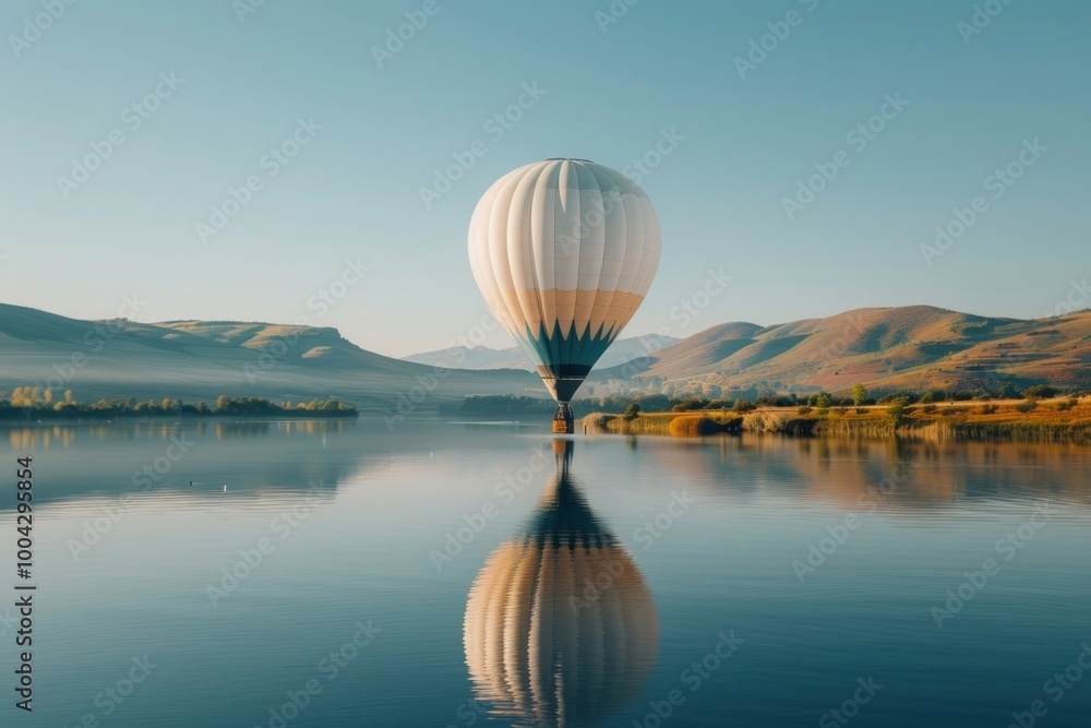 Obraz premium A white hot air balloon transportation landscape outdoors.