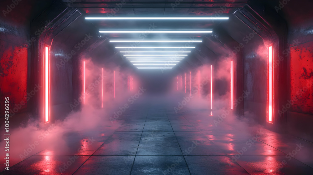 Neon Lights and Fog in a Futuristic Corridor 3D Illustration Neon Lights and Fog in a Futuristic Corridor 3D Illustration