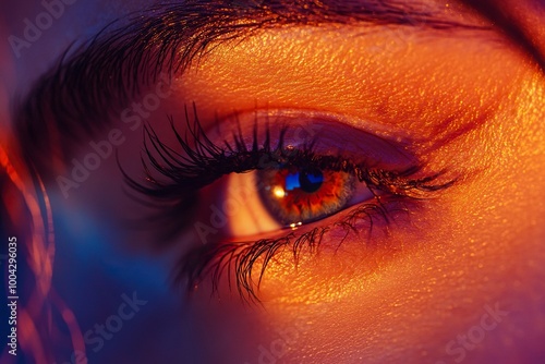 Macro Studio Expression Shot Of Woman's Eye With Close Up On Eyelashes And Pupil .generative ai