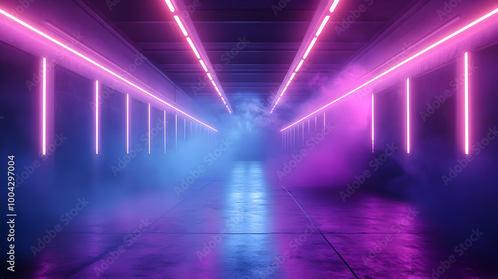 Neon Lights in a Dark Corridor 3D Illustration Neon Lights in a Dark Corridor 3D Illustration