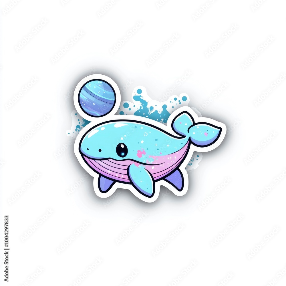 Fototapeta premium Cute Cartoon Whale Playing With A Blue Ball
