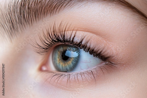 Macro Studio Expression Shot Of Woman's Eye With Close Up On Eyelashes And Pupil .generative ai