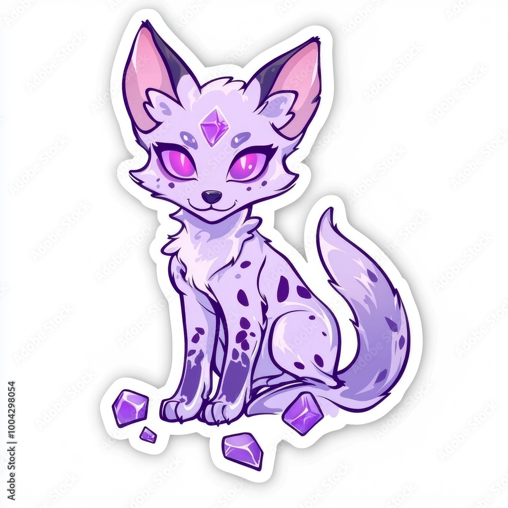 Cute Purple Crystal Fox Sticker Design Cute Purple Crystal Fox Sticker Design
