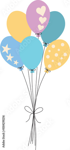 Bunte Geburtstagsluftballons gebunden mit Schleife