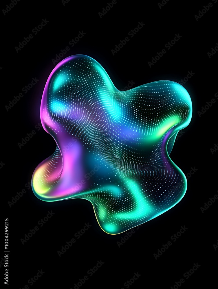 Colorful abstract 3D shape with fluid dynamics on black background. A minimalist poster in metallic and chrome gradient style. Colorful abstract 3D shape with fluid dynamics on black background. A minimalist poster in metallic and chrome gradient style.