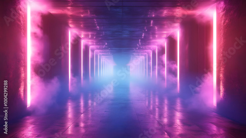 Neon Lights Corridor 3D Illustration