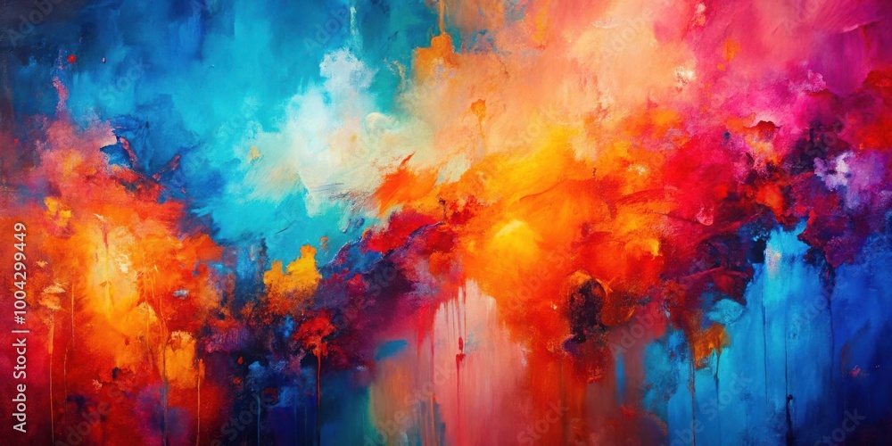 Vibrant Abstract Painting in Blue, Pink, Red, and Orange Hues for Modern D?cor Vibrant Abstract Painting in Blue, Pink, Red, and Orange Hues for Modern D?cor
