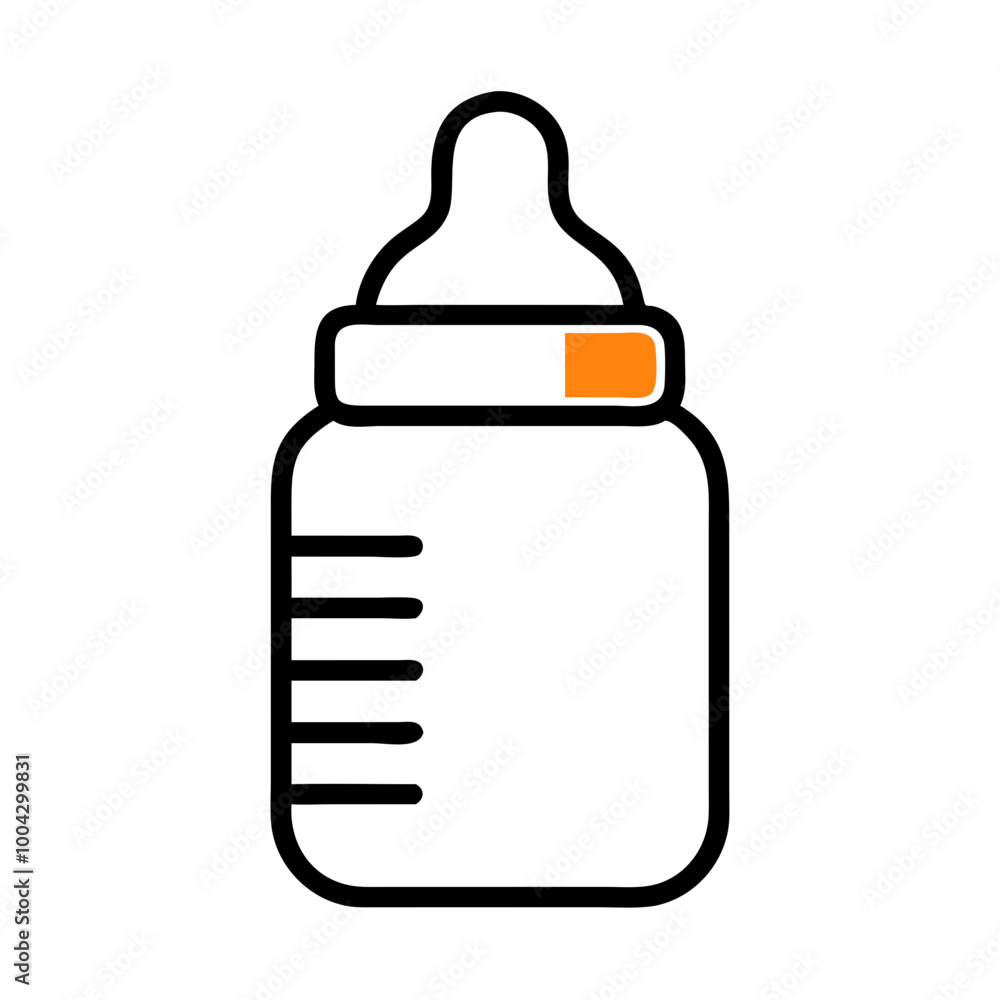 Minimalistic baby bottle icon in black and white line art style Minimalistic baby bottle icon in black and white line art style