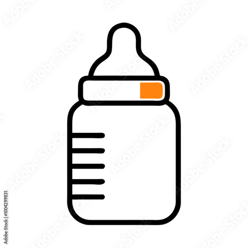 Minimalistic baby bottle icon in black and white line art style