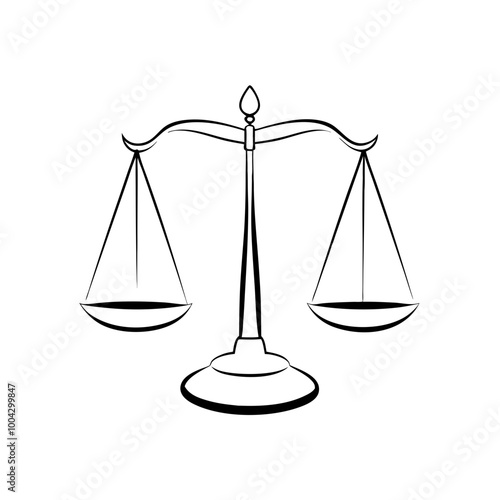 Simple black and white scales of justice line art.