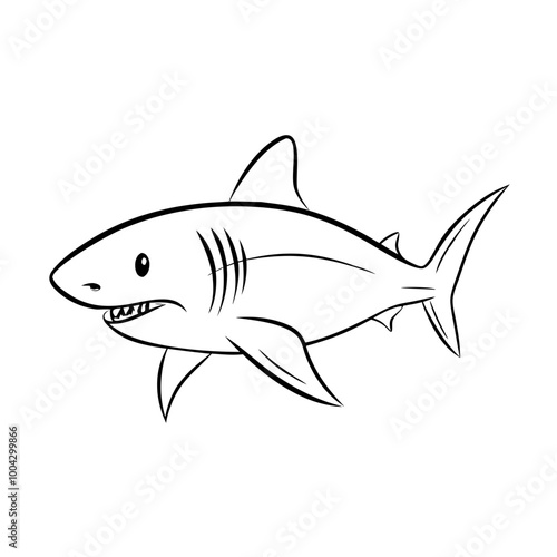 Simple shark illustration in black outline, monochrome vector