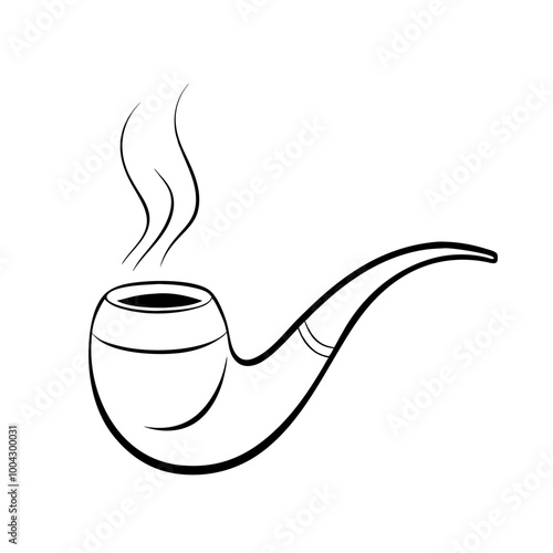 Black and white smoking pipe icon in minimalist style