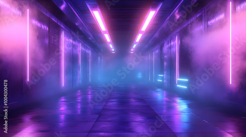 Neon Lights Corridor Abstract Background