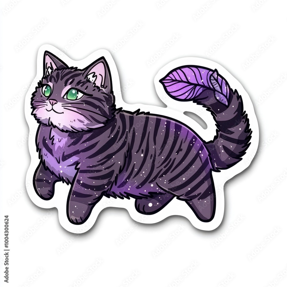 Cute Cartoon Galaxy Cat Sticker Illustration Cute Cartoon Galaxy Cat Sticker Illustration