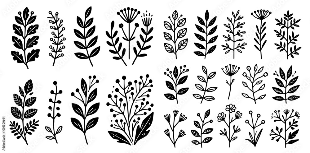 Fototapeta premium hand drawn twigs and leaves decorative decorative plants