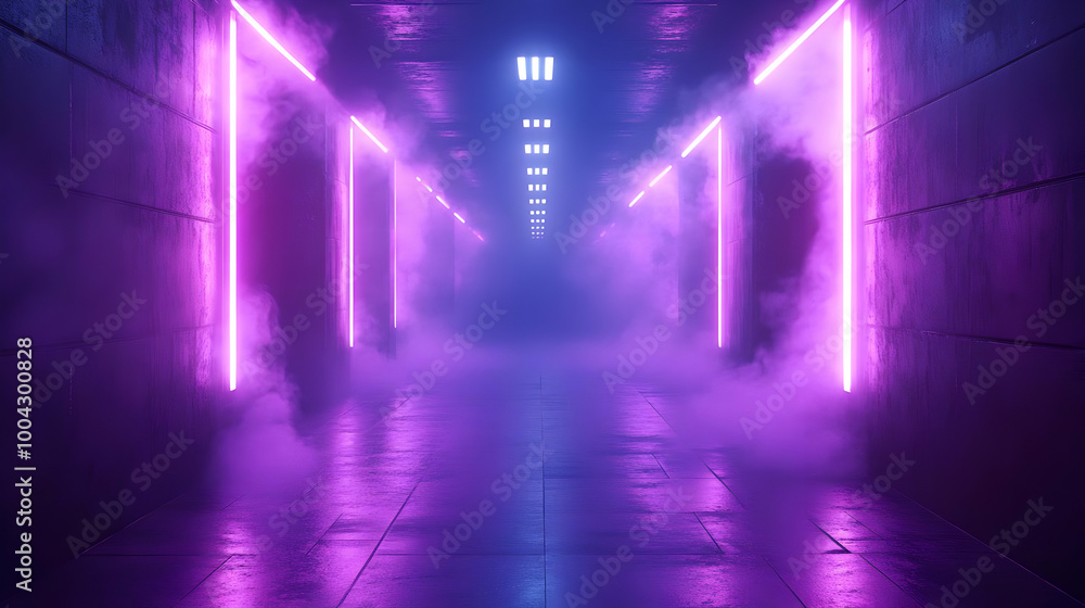 Neon Lights in a Dark Corridor 3D Illustration Neon Lights in a Dark Corridor 3D Illustration
