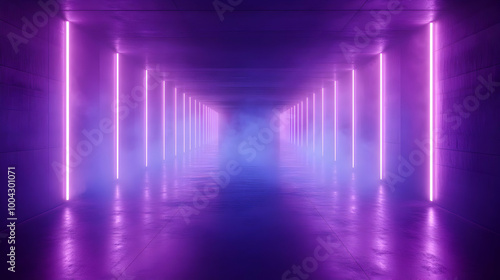 Purple Neon Lights in a Futuristic Corridor 3D Illustration
