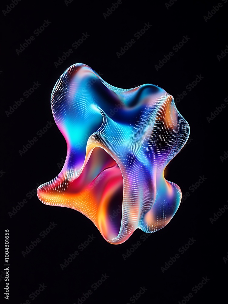 Colorful abstract shape, captivating fluid design on a black background, suitable for modern art applications. A minimalist poster in metallic and chrome gradient style. Colorful abstract shape, captivating fluid design on a black background, suitable for modern art applications. A minimalist poster in metallic and chrome gradient style.