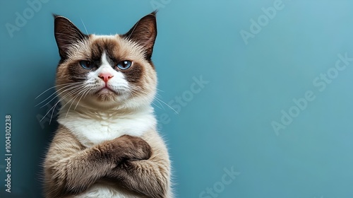 Grumpy Feline with Arms Crossed in Minimalistic Pop Art Style