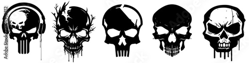 collection of eerie skull illustrations with dripping effects